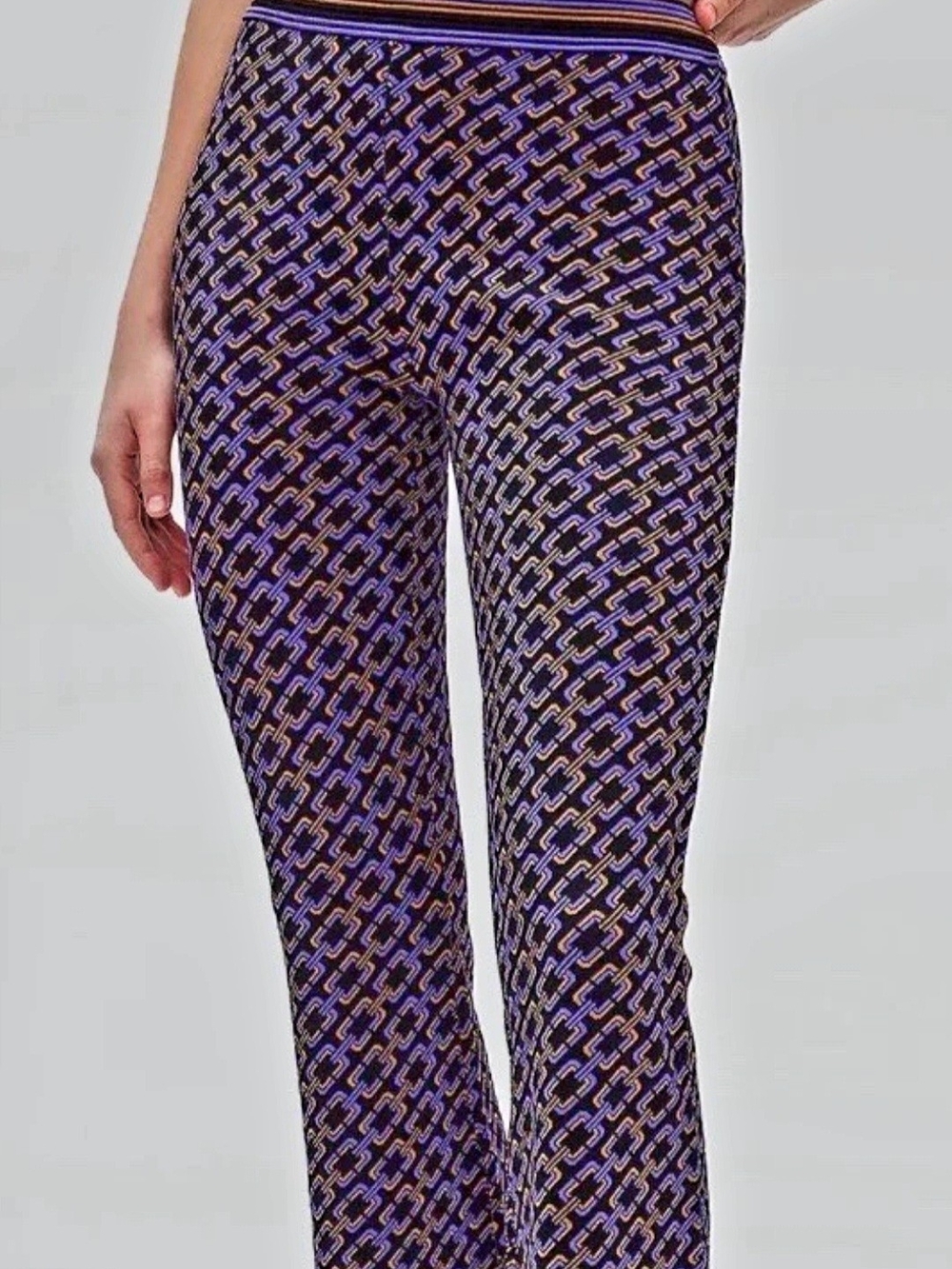 Diane Von Furstenberg Purple & Black Geometric Boot-Cut Pants